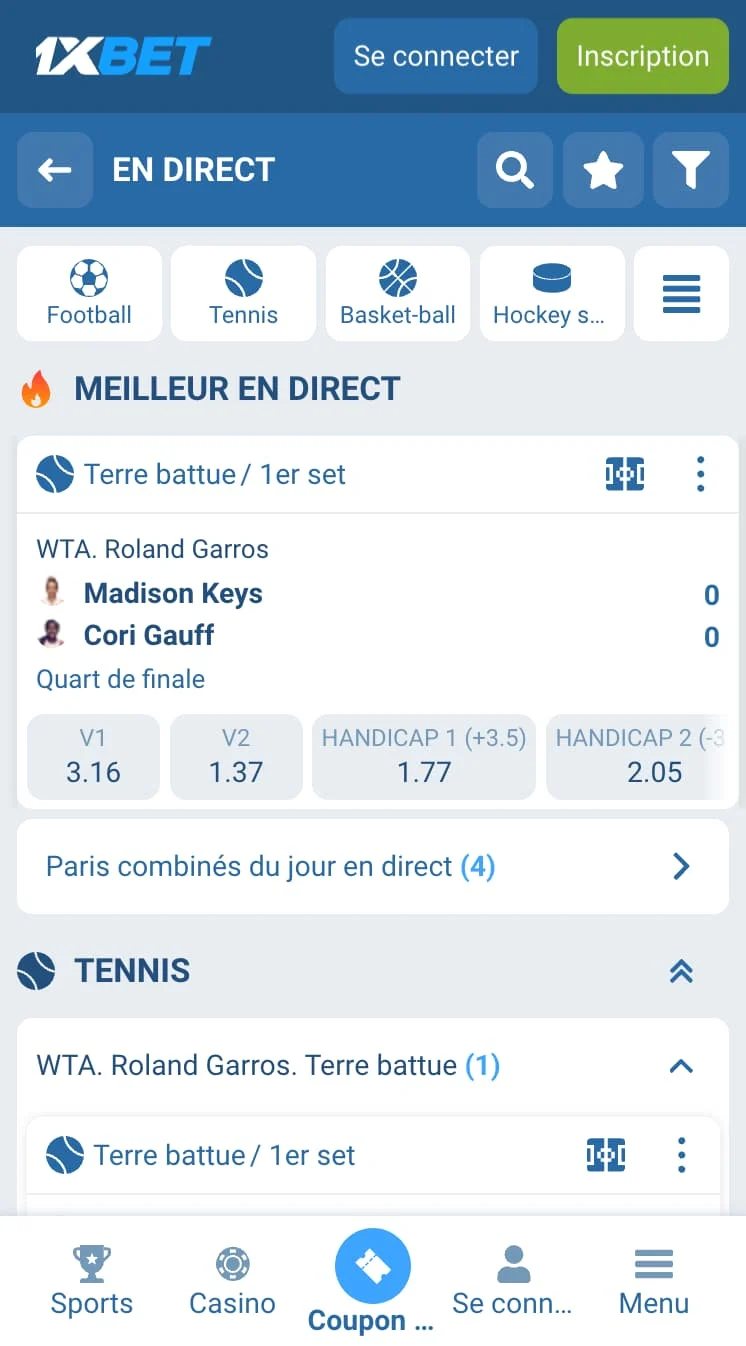 Paris sportifs chez 1xbet