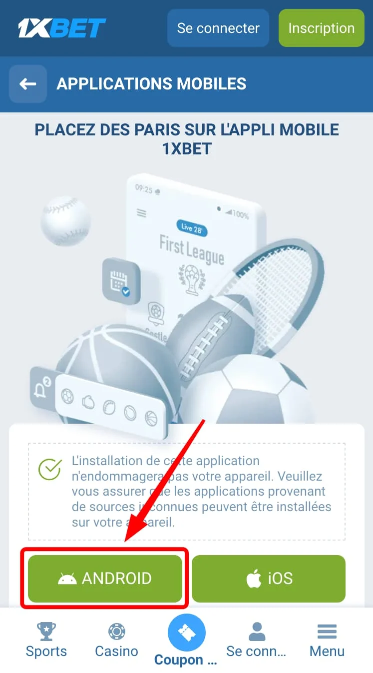 Télécharger l'application 1xBet pour Android
