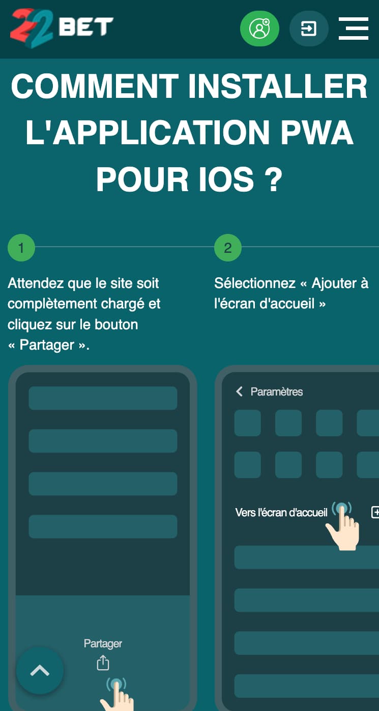 l'application 22bet iOS