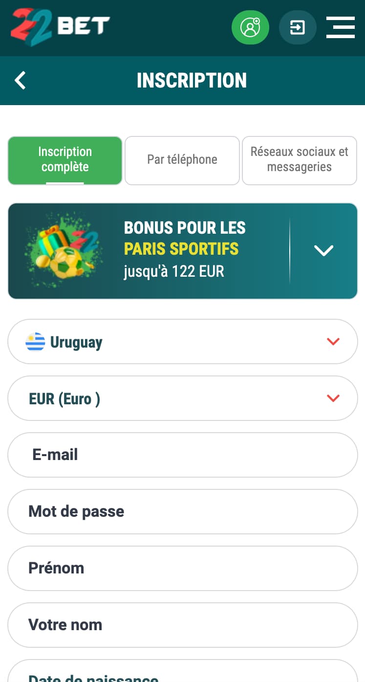 Étapes d'inscription