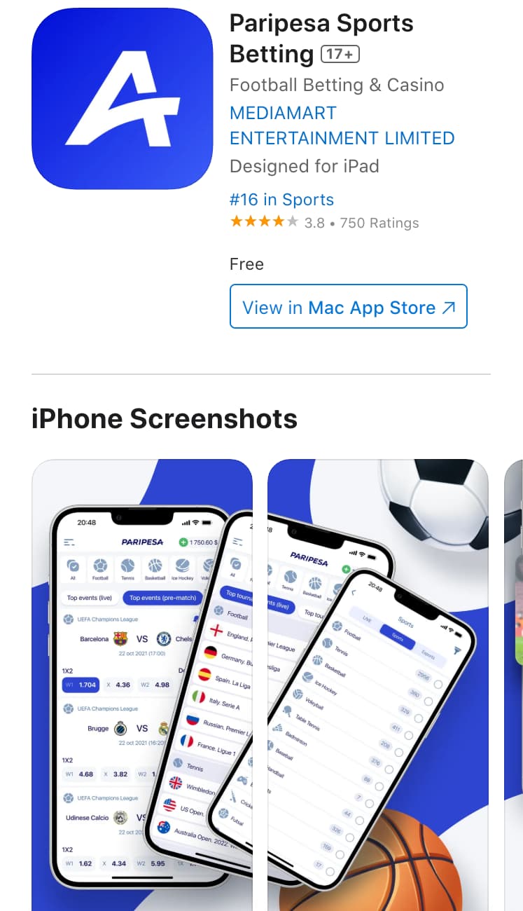 Application Paripesa pour iOS