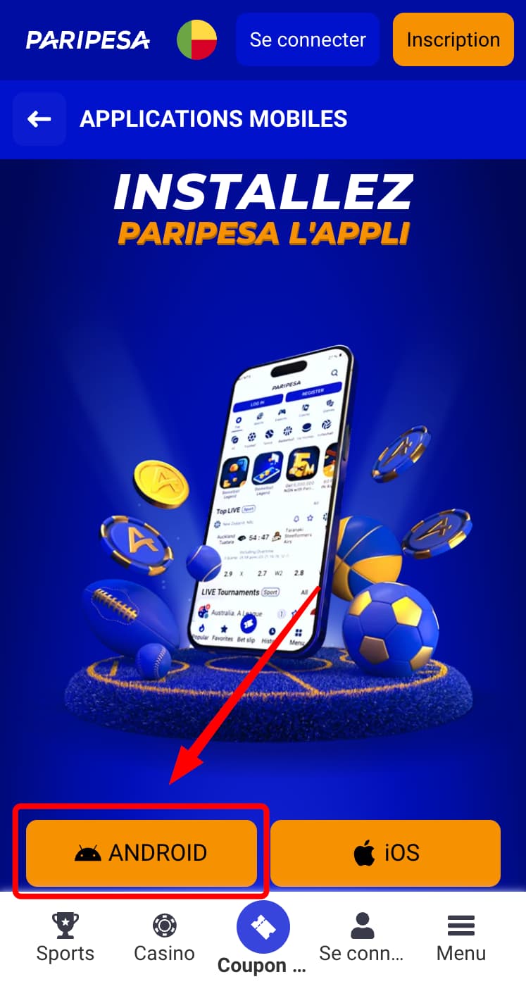 Application Paripesa pour Android