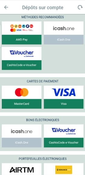 Modes de paiement disponibles