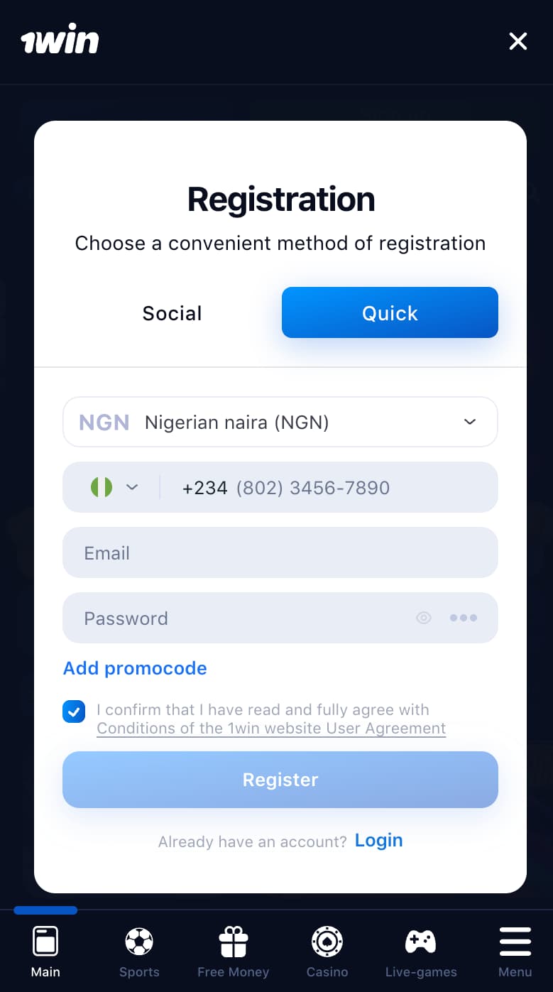 1Win Registration