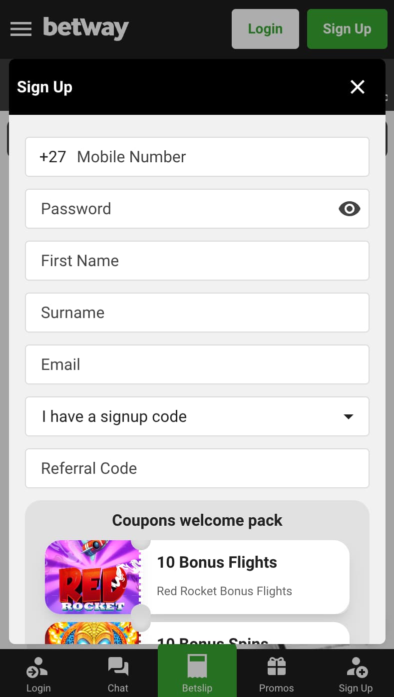 Betway sign up process