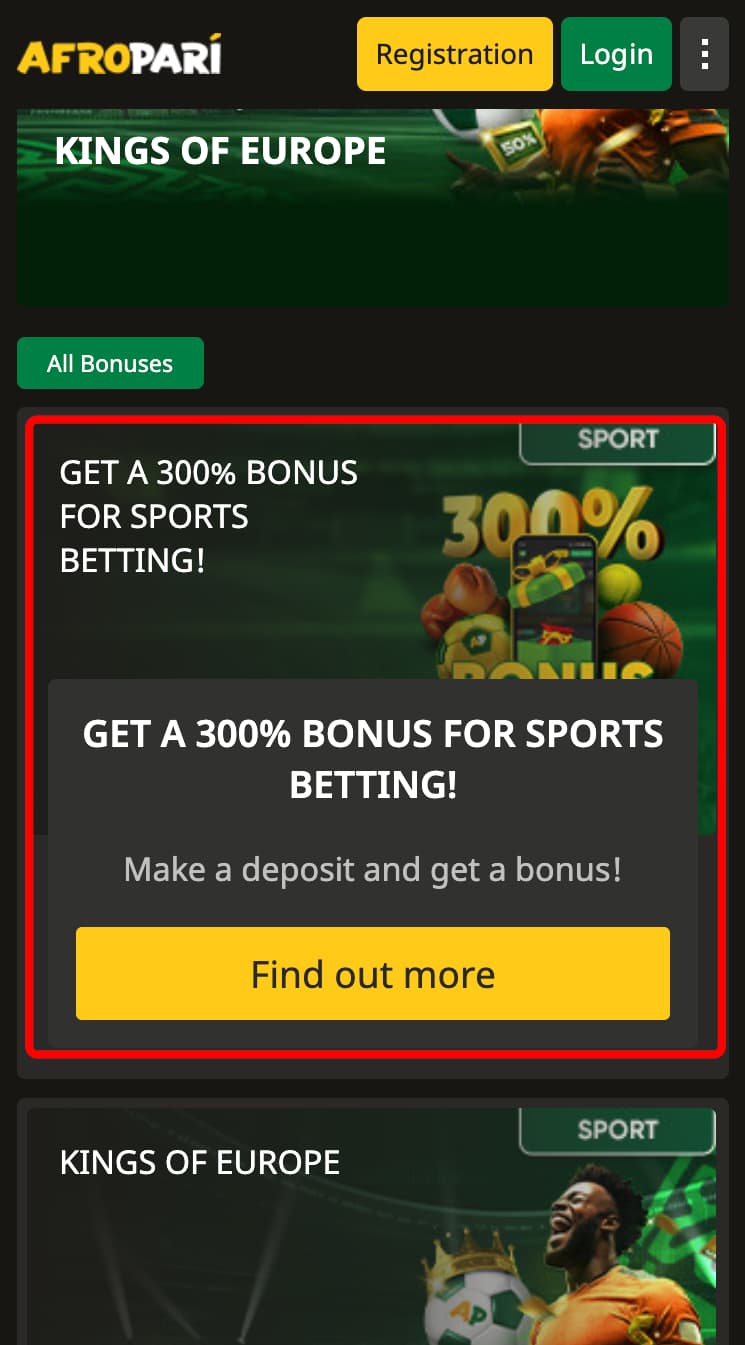 Afropari welcome bonus