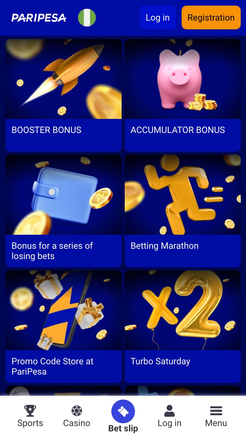 Available bonuses on Paripesa
