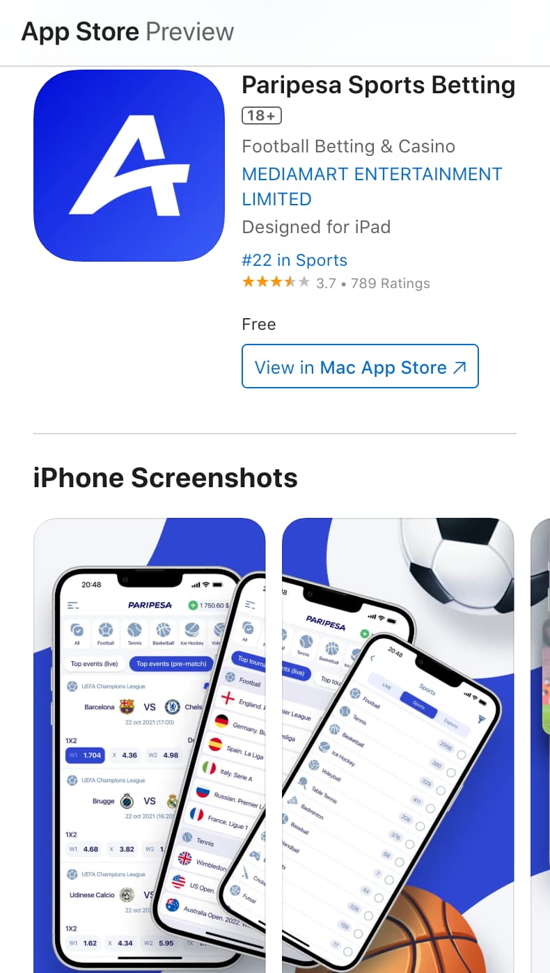 iOS Paripesa app