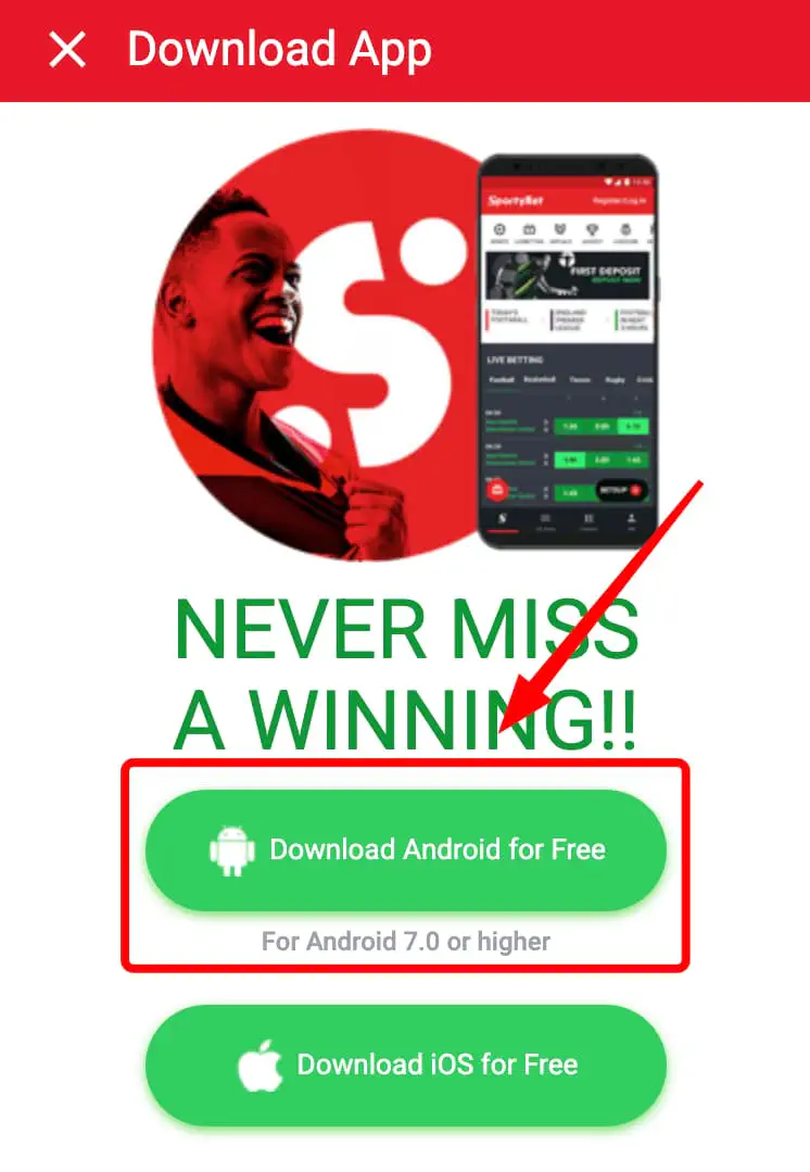 Sportybet App on Android
