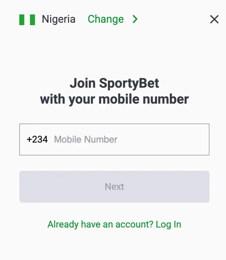 Registration on Sportybet