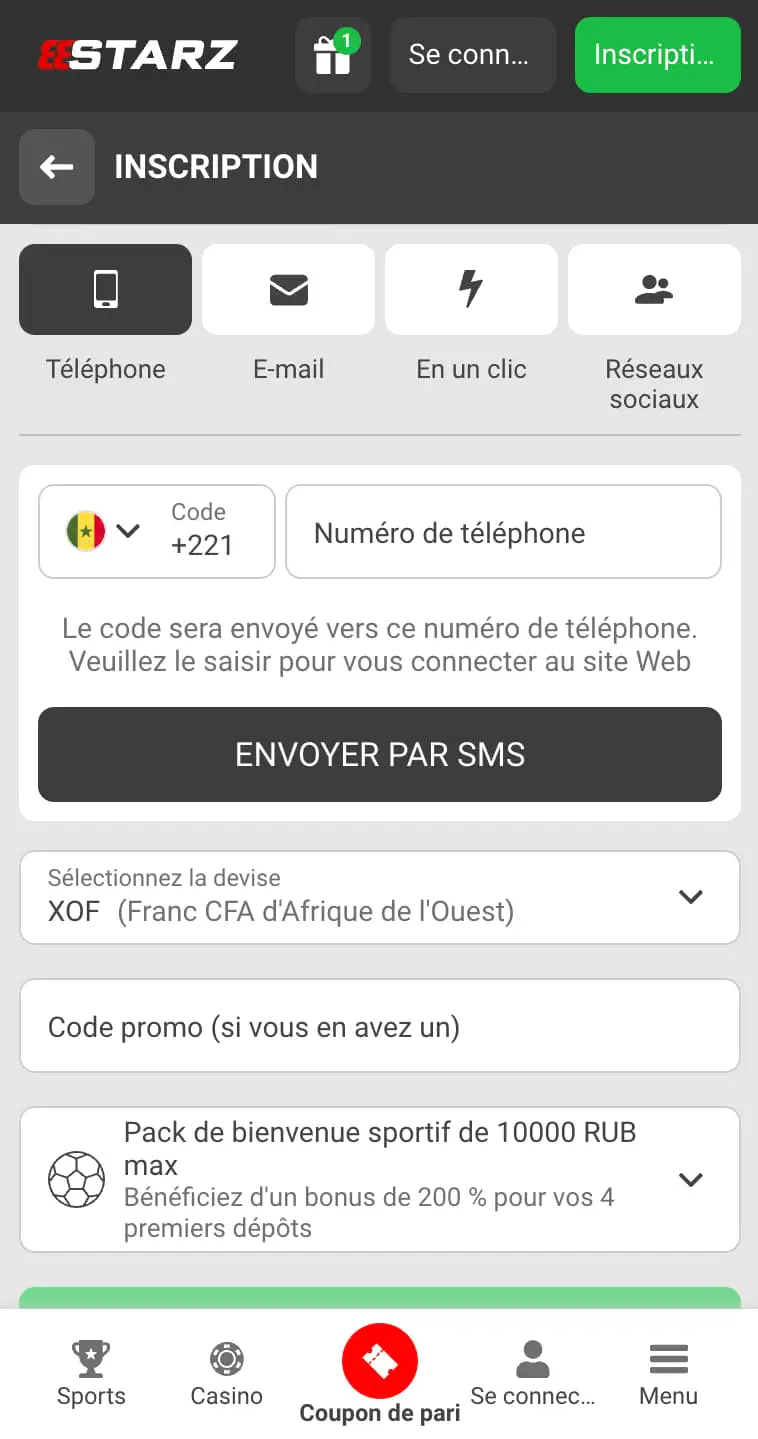 Inscription sur 888starz