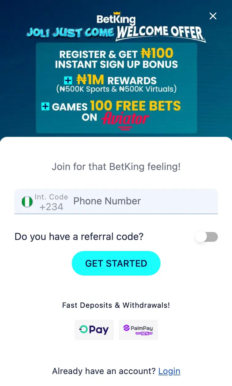 BetKing registration process