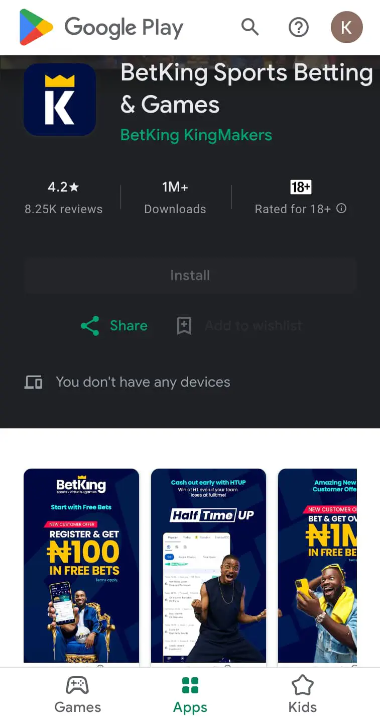 BetKing app for Android