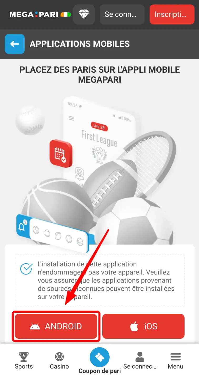 l'application Megapari sur Android