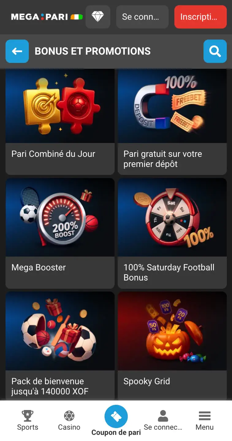 Bonus pour les joueurs Megapari