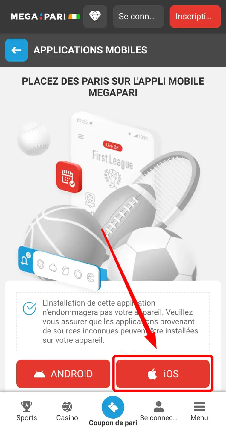 Megapari app sur iPhone