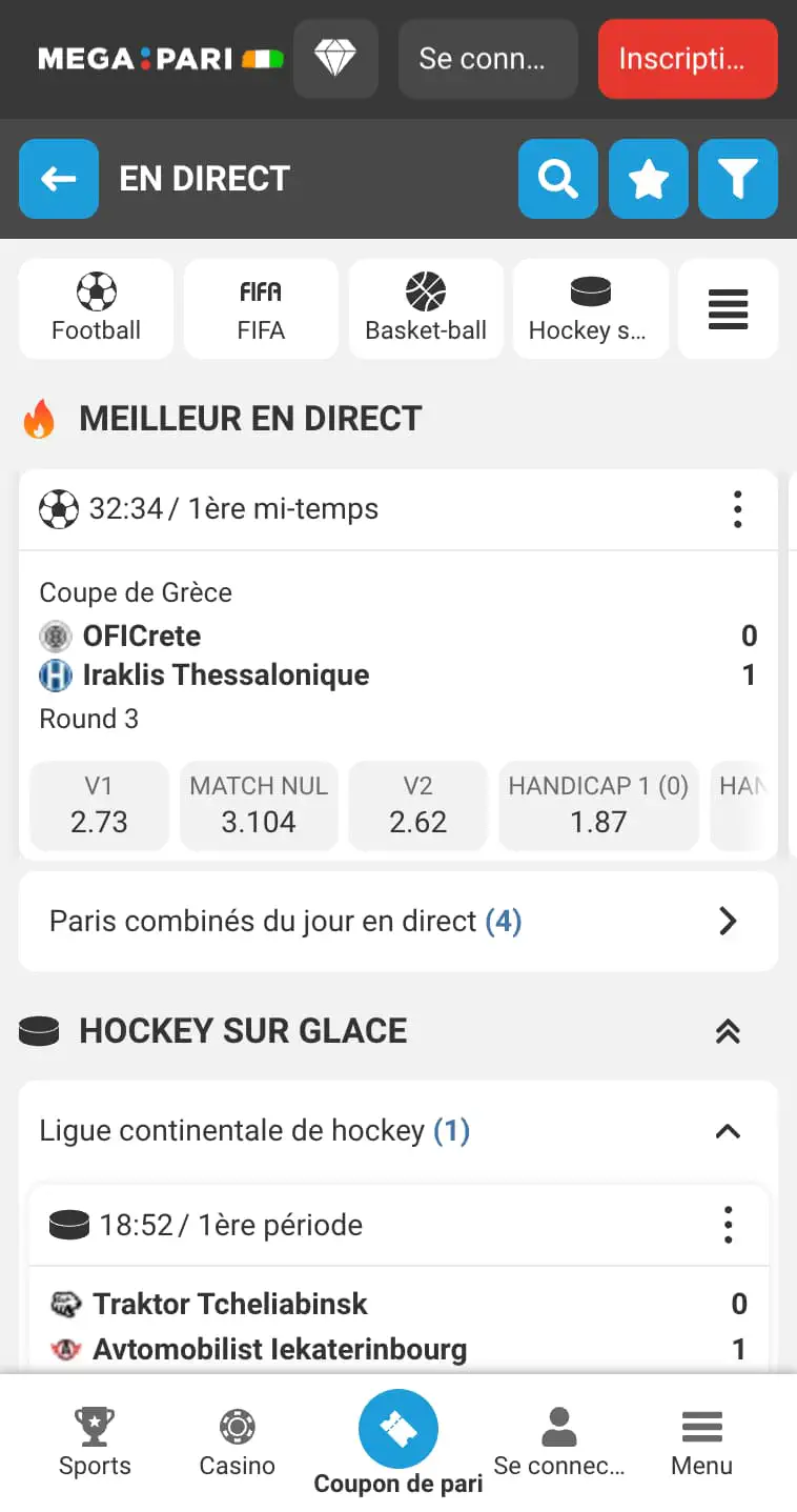 Paris sportifs sur Megapari