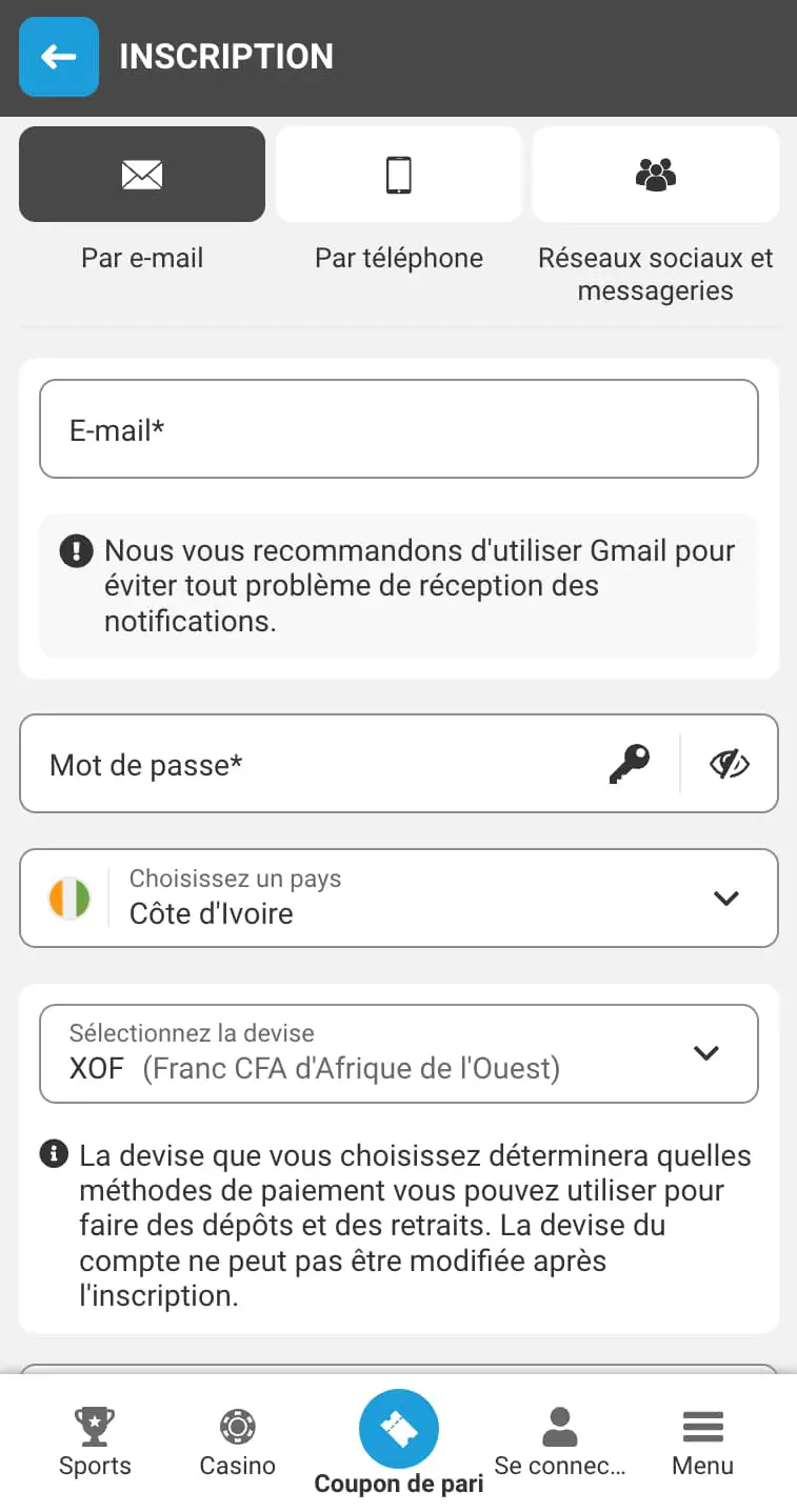 Inscription sur Megapari