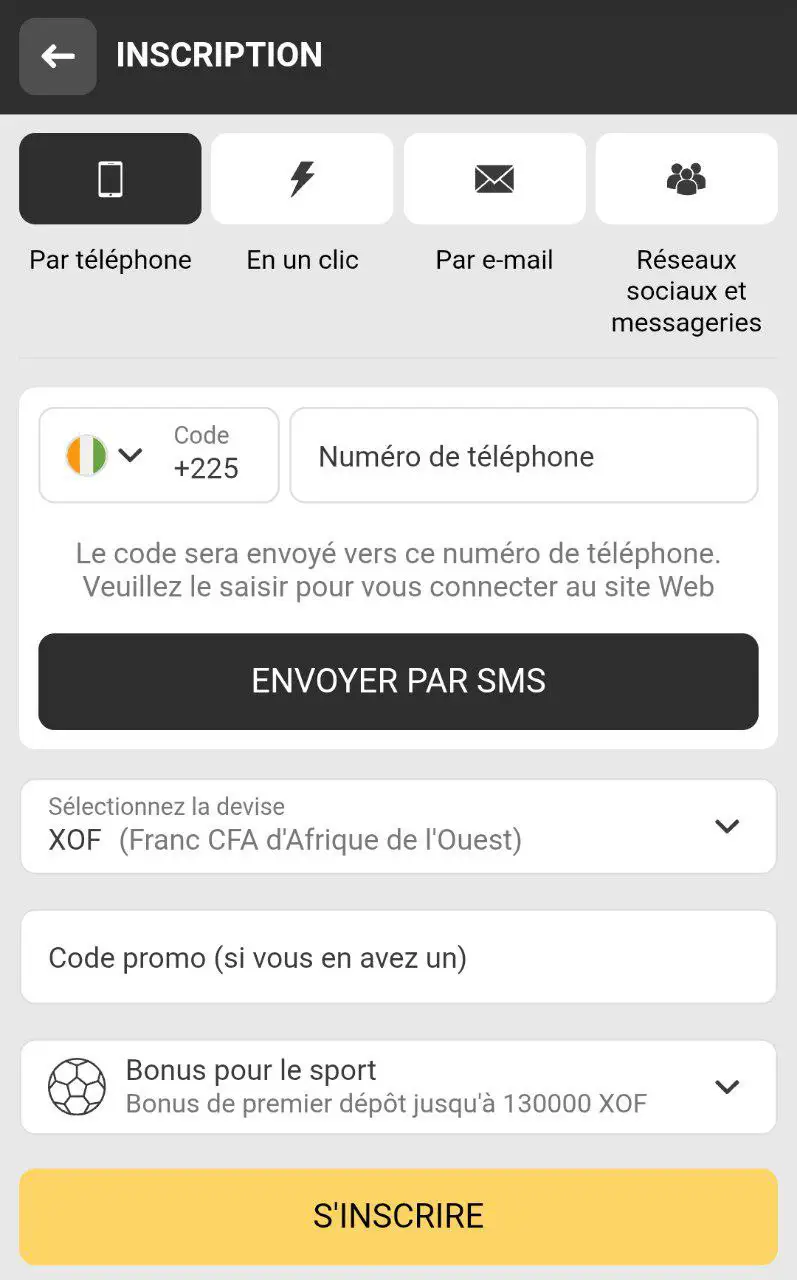 Inscription sur Melbet