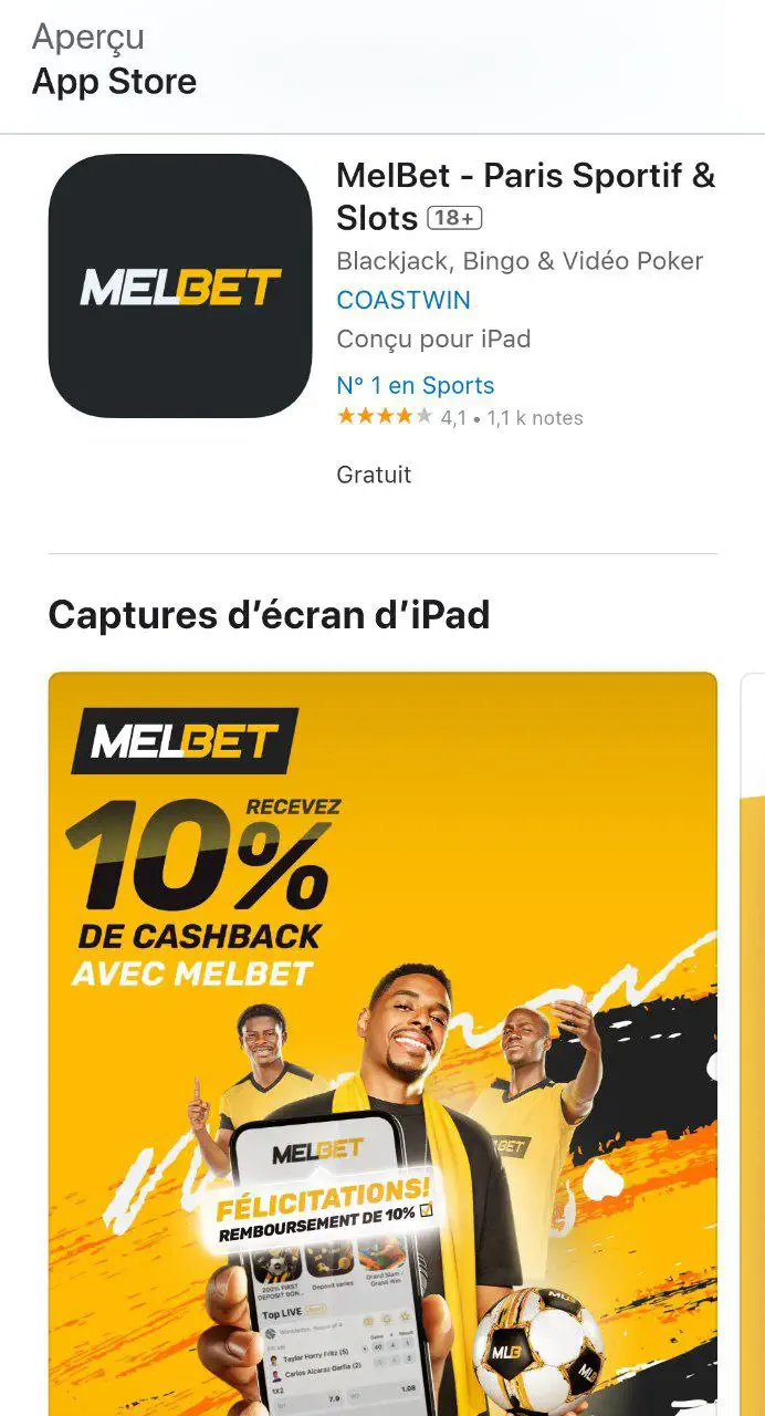 Application mobile Melbet pour iOS