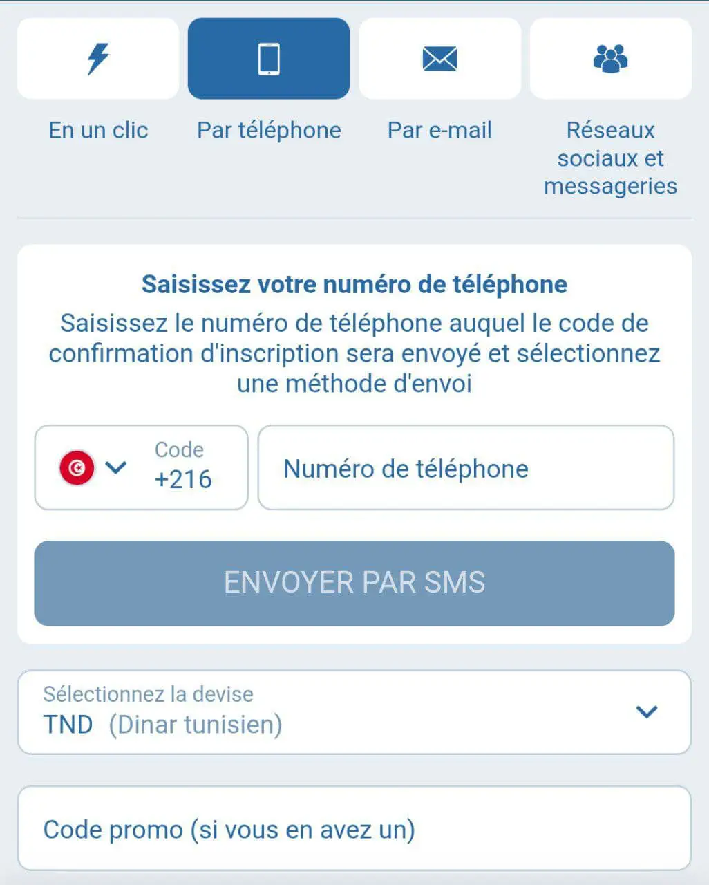 Inscription sur 1xbet via téléphone 