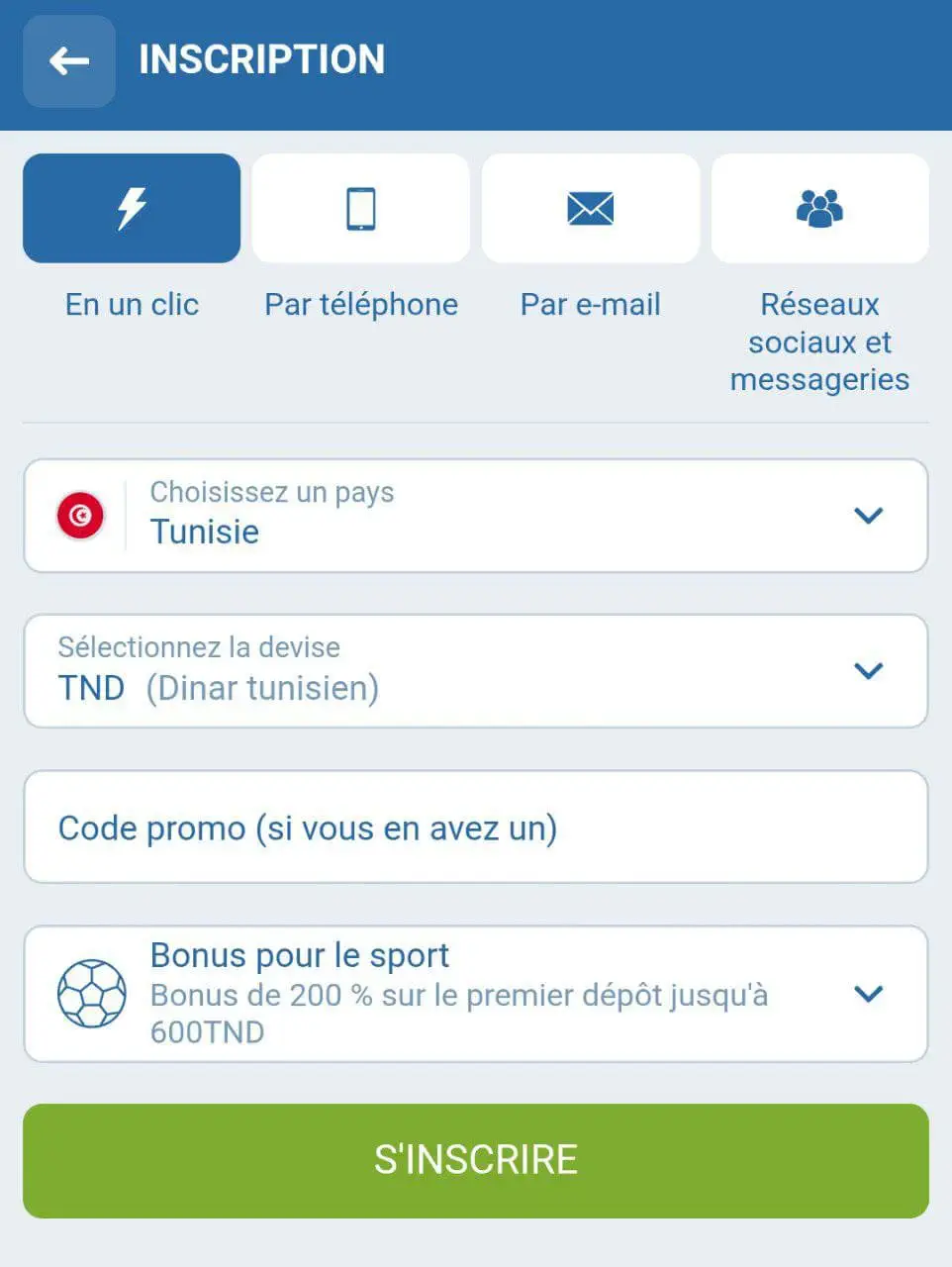 Inscription en 1 clic