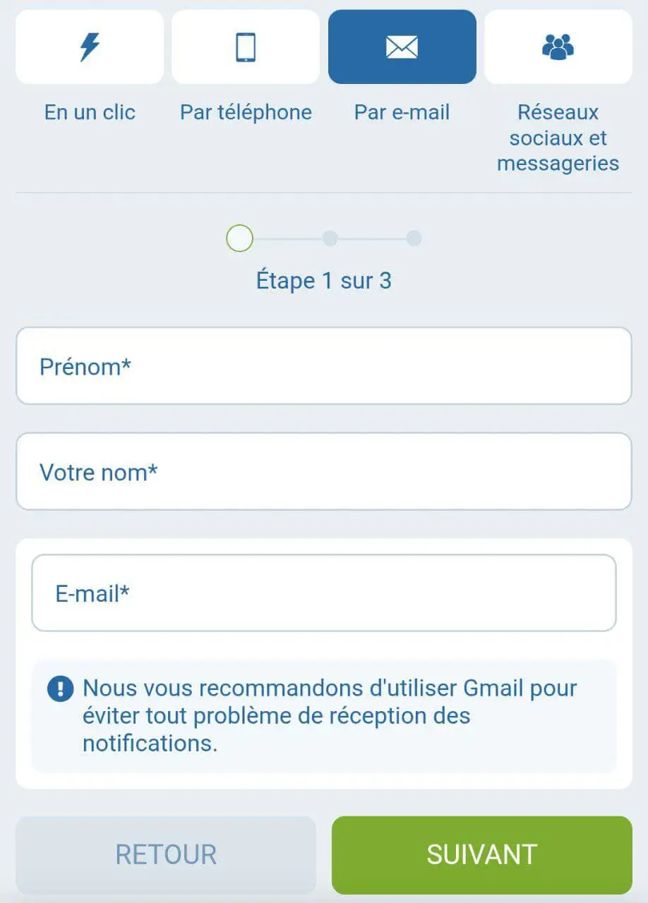 Inscription Par e-mail