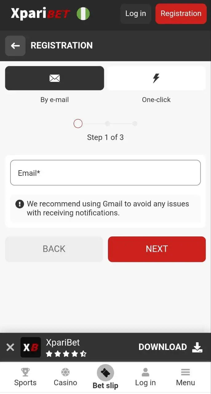 Xparibet registration process