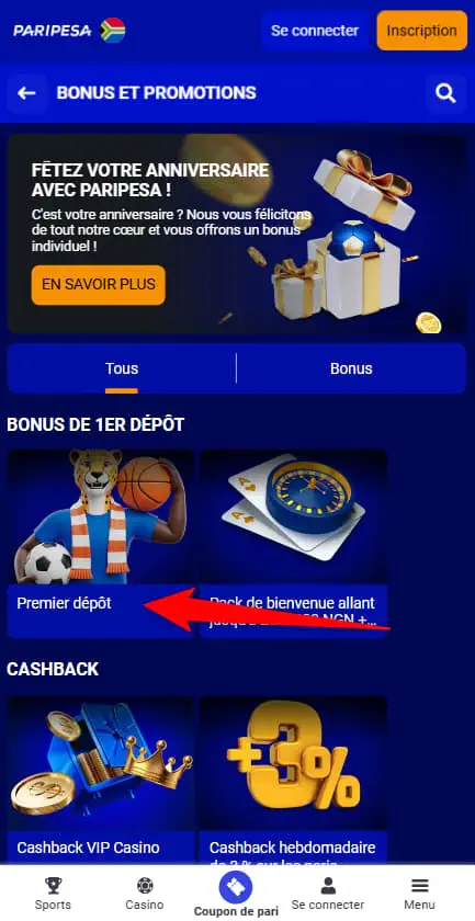 Bonus de bienvenue Paripesa  