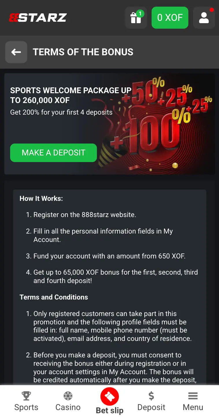 Bonus d'inscription 888starz