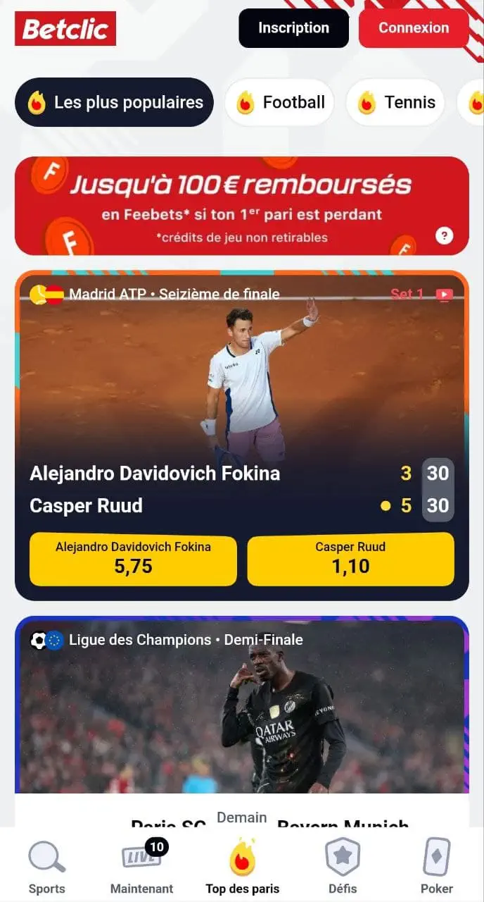 Version mobile de Betclic