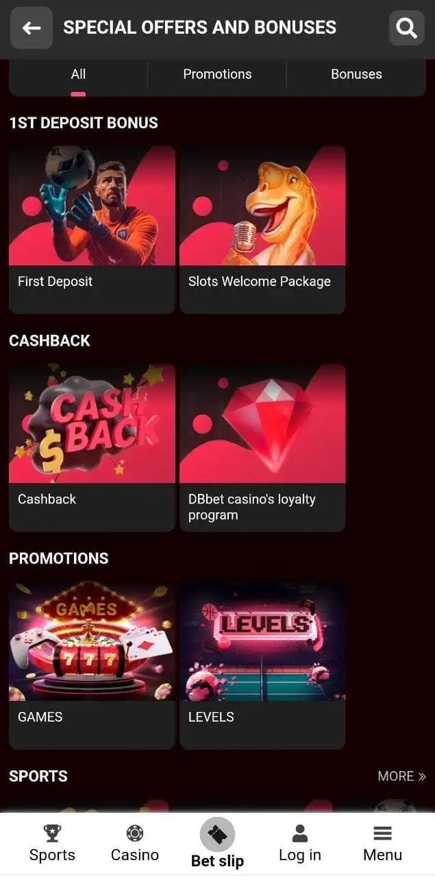 All DBbet bonuses 