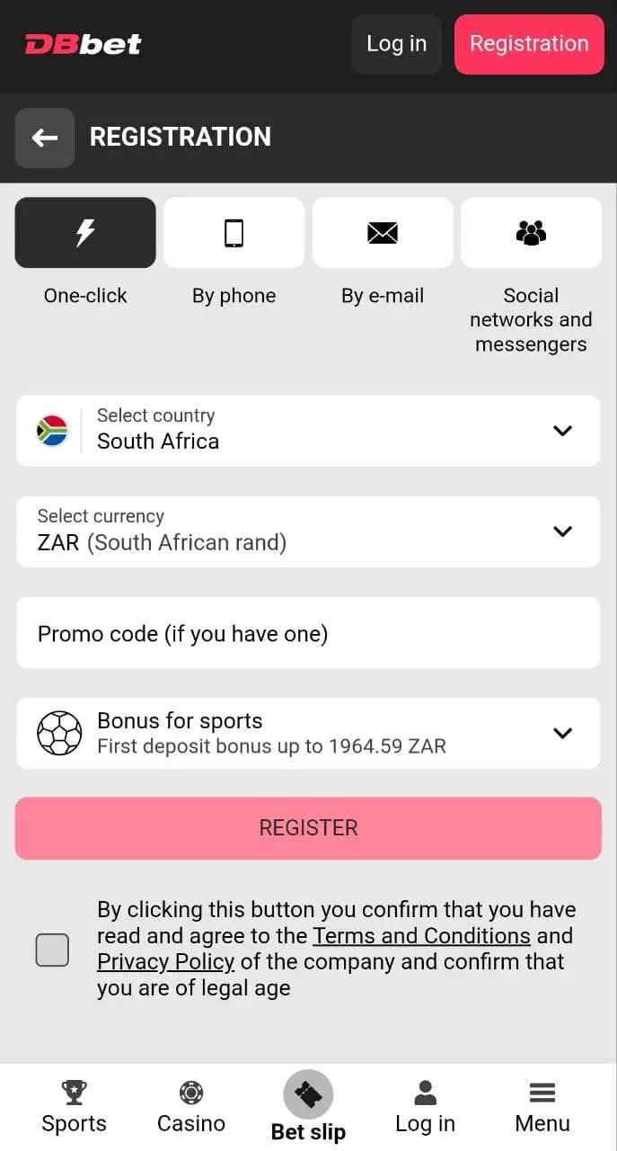 The registration process at DBbet 