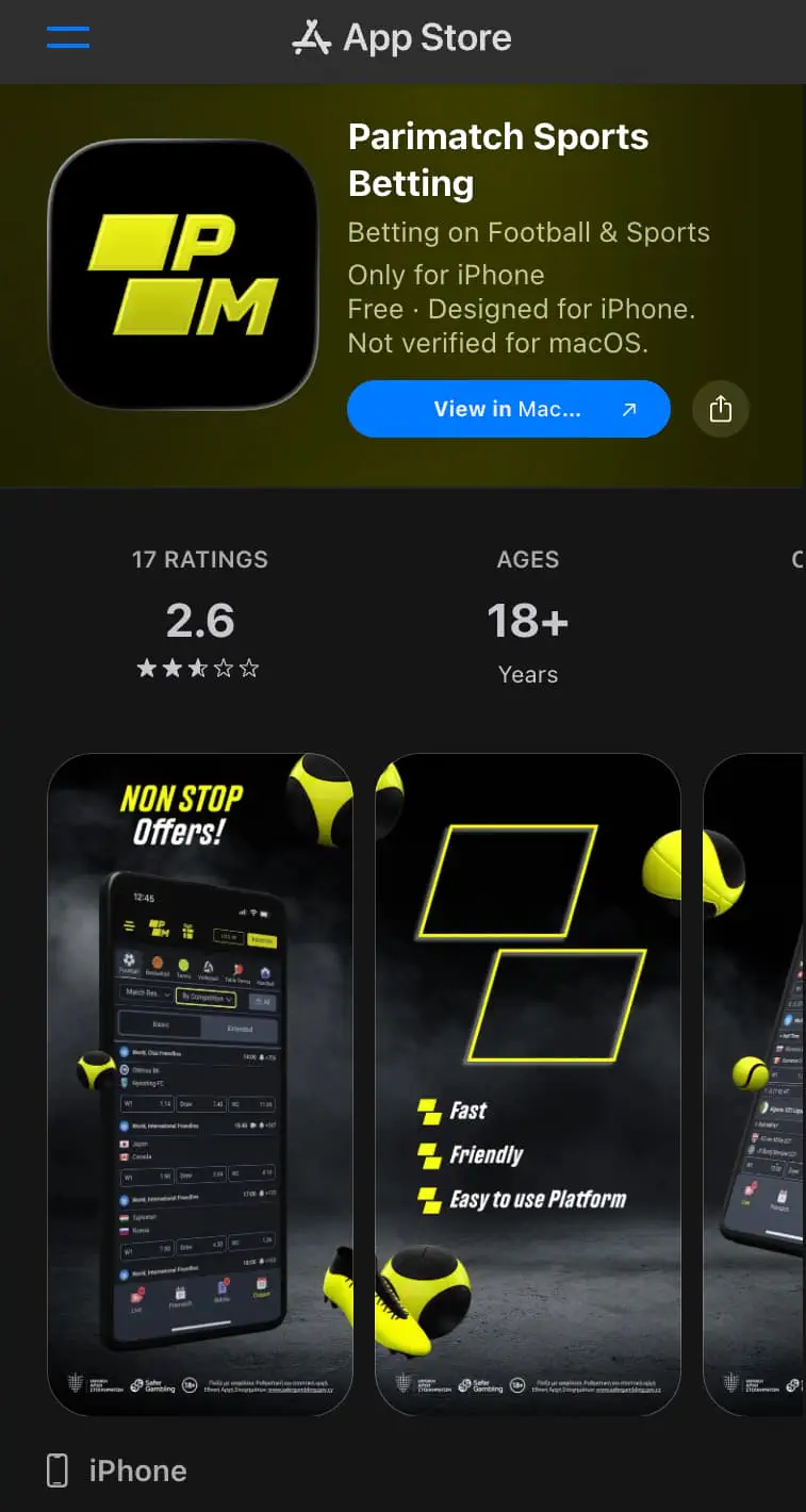 تنزيل تطبيق PariMatch لنظام iOS