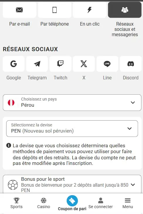 Inscription sur Megapari via les réseaux sociaux
