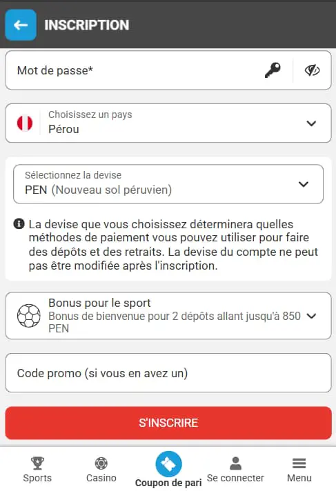 Étapes de l'inscription sur Megapari