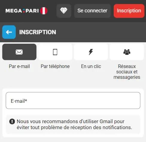 Inscription par email