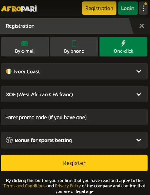 Inscription rapide sur Afropari