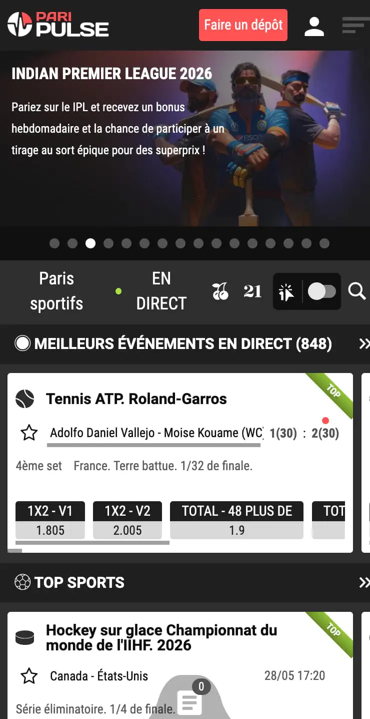 Fonctionnalités de l'application PariPulse