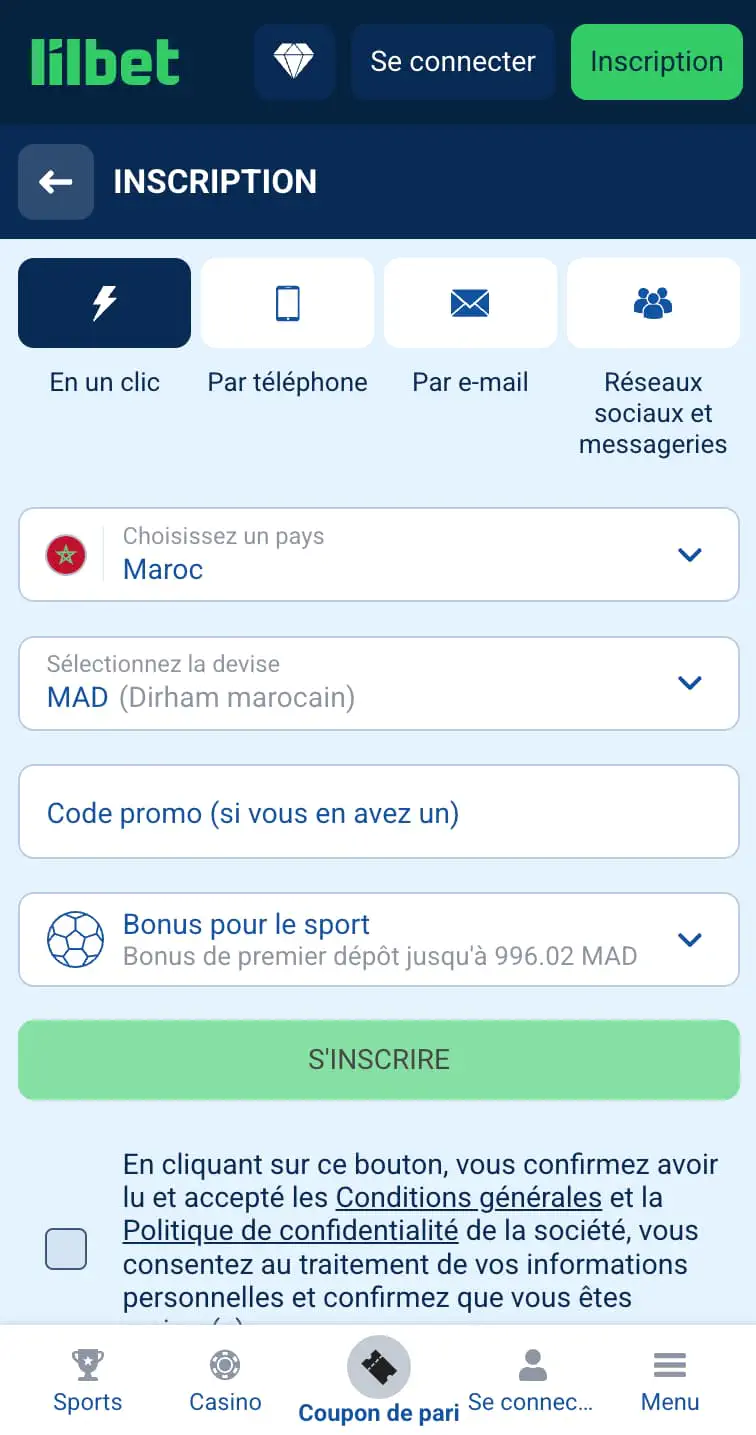 Inscription à l'application Lilbet