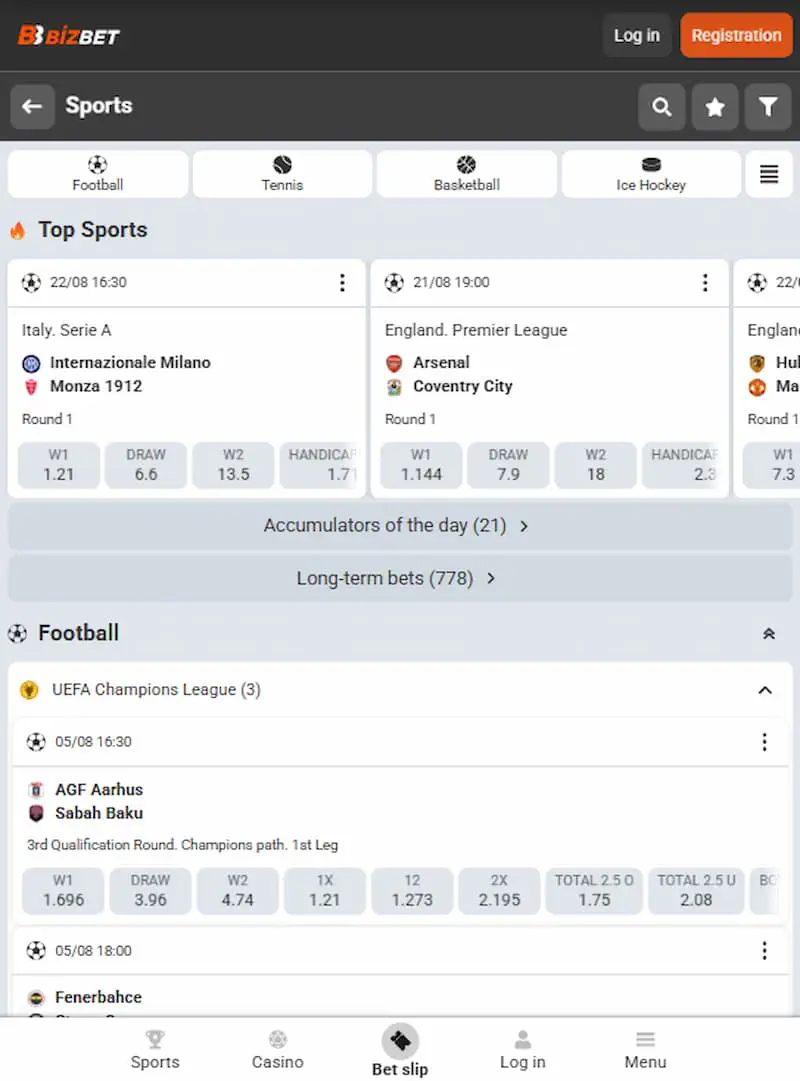 Sports betting at Bizbet