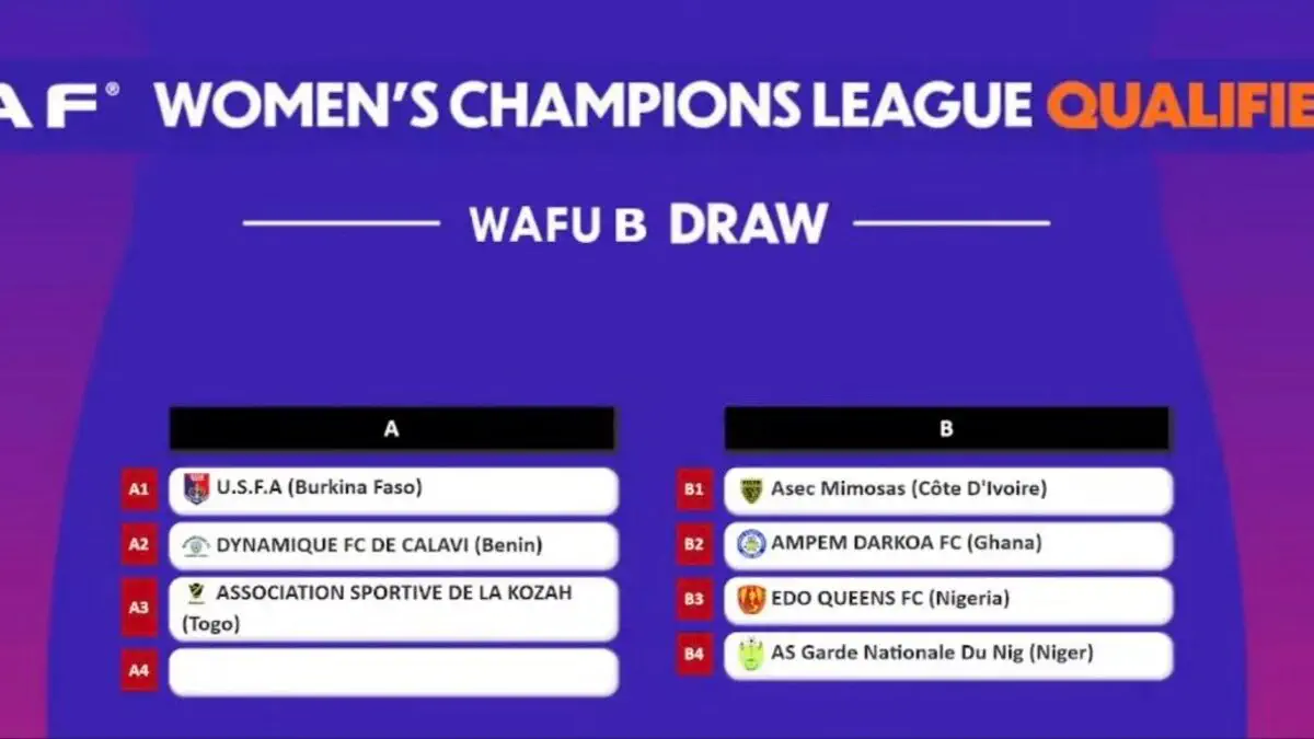West African Football Union (UFOA B): Groups revealed for CAF Women's Champions League qualifiers