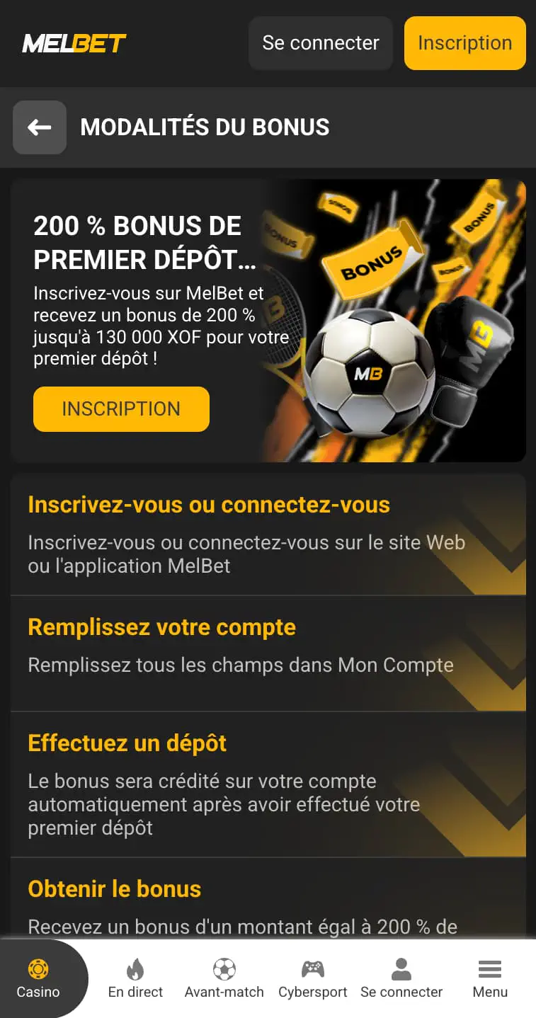 Melbet bonus de bienvenue