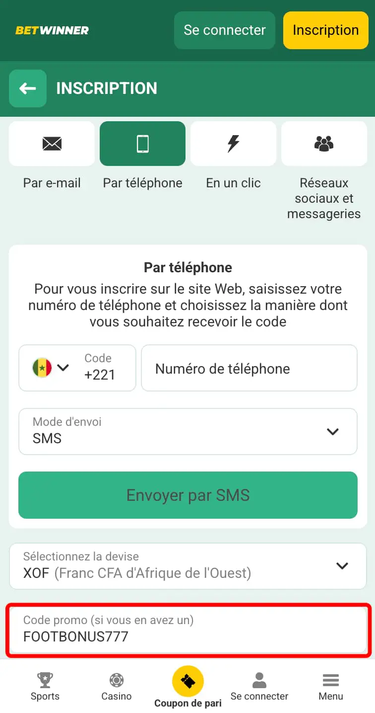 code promo Betwinner