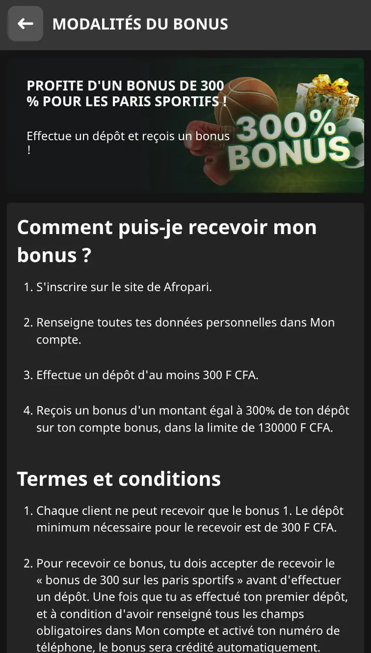 Bonus sportif Afropari