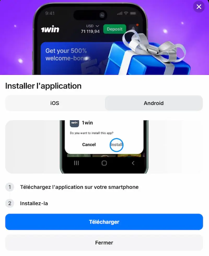 Application mobile 1win