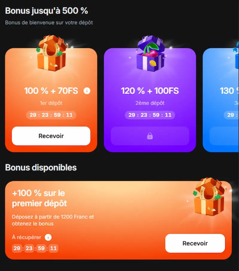 Les bonus chez 1win