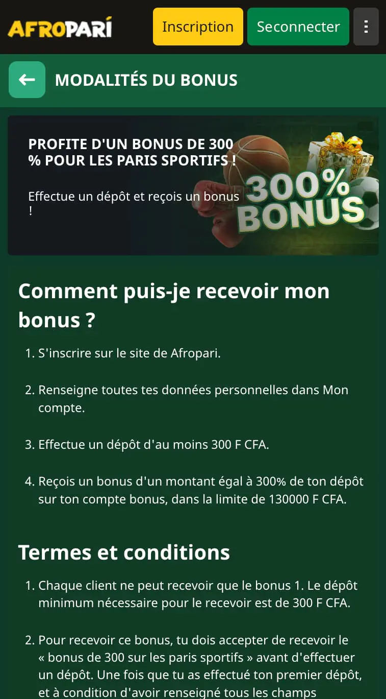 Le bonus de bienvenue Afropari