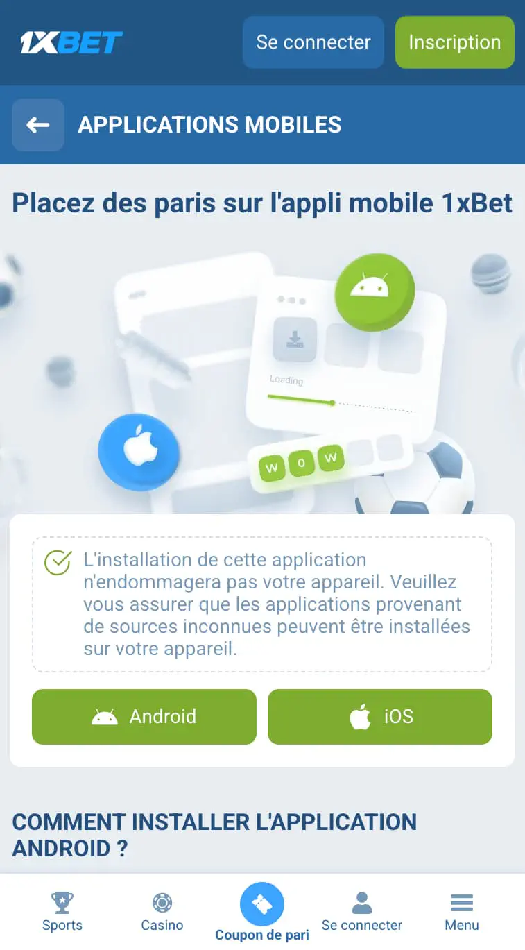 1xBet Casino sur Android et iOS