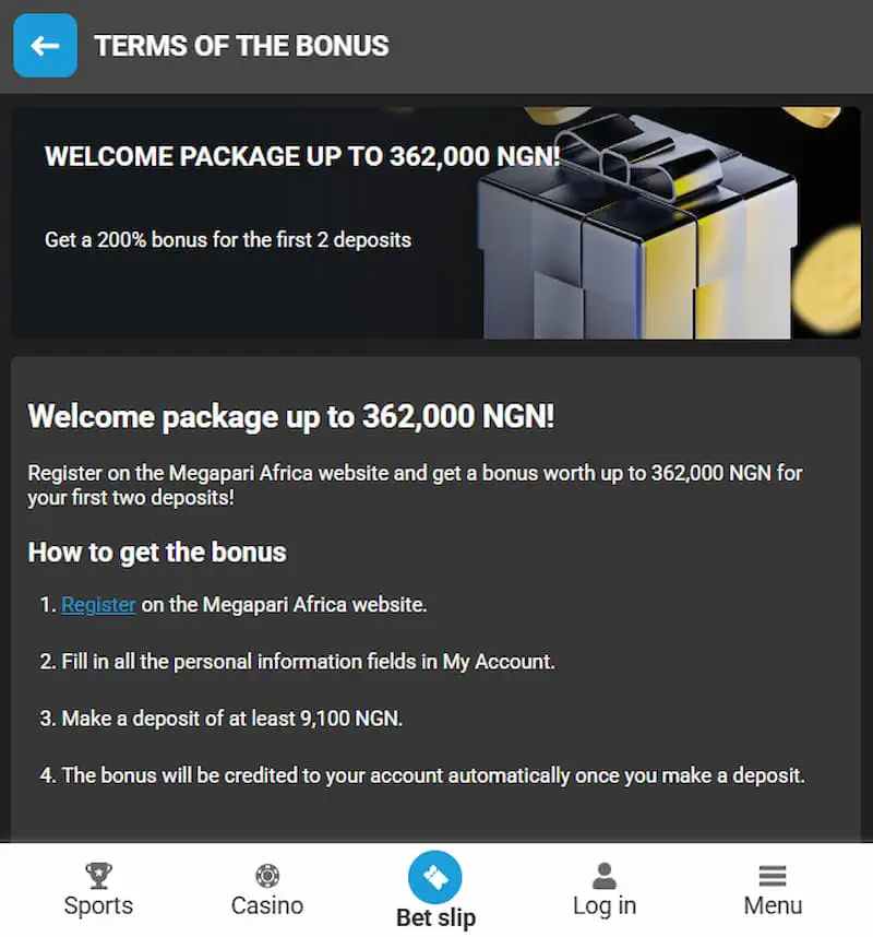 Megapari sport bonus